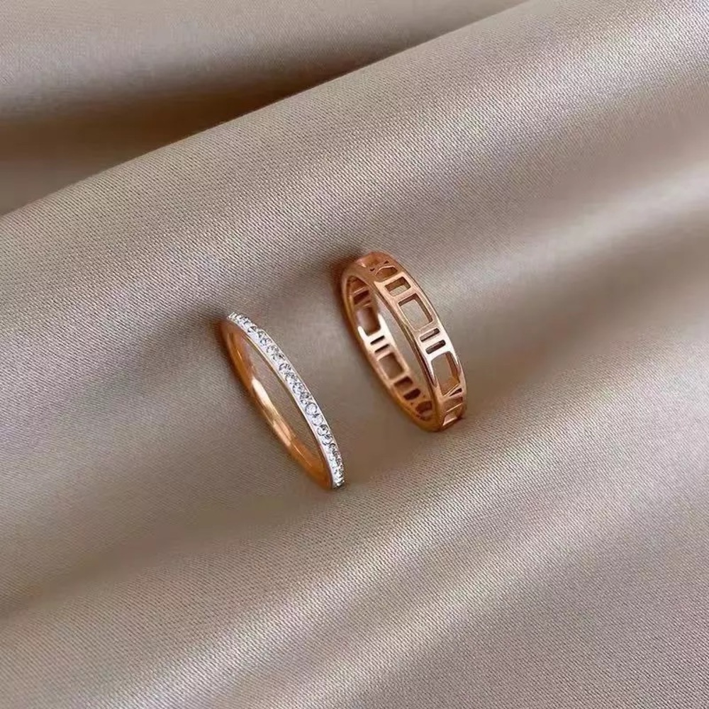 Roman Numeral Micro CZ Stone Rose Gold Ring
